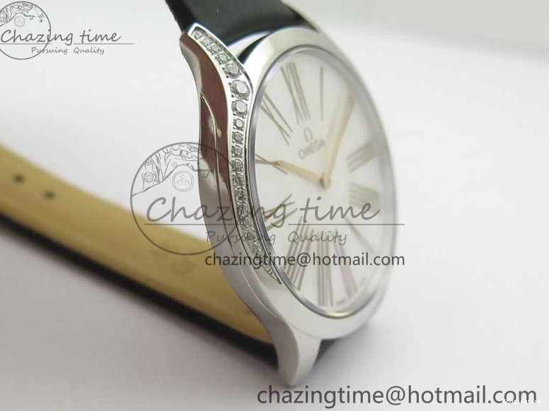 0420 StreetReady Ladies’ De Ville Trésor Diamond SS 3AF 1:1 Best Edition White MOP Dial RG Markers On Black Fabric strap Swiss Quartz 7884